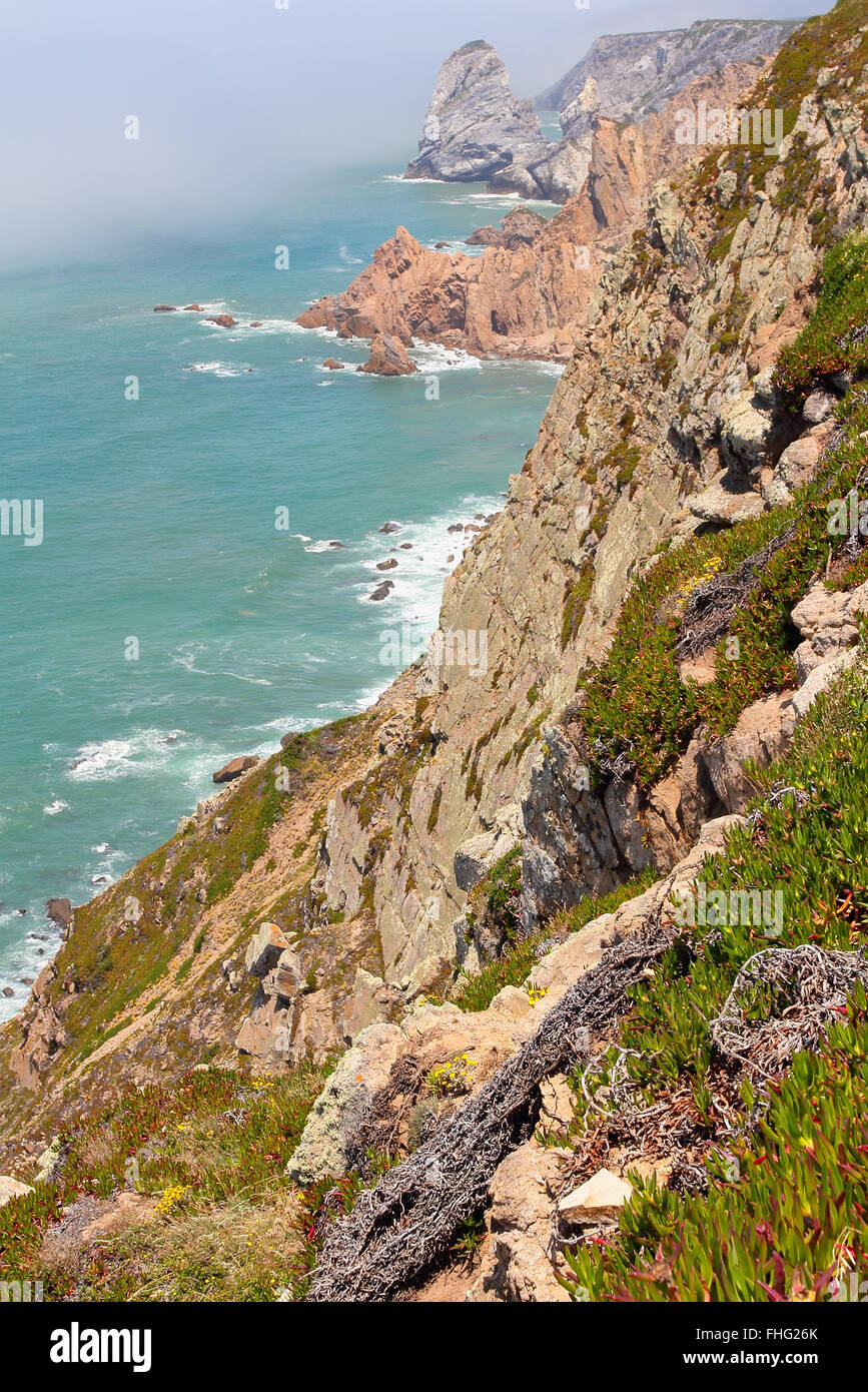 Cabo da Roca Klippen und Meer. Extreme Westkap des europäischen Kontinents. Stockfoto