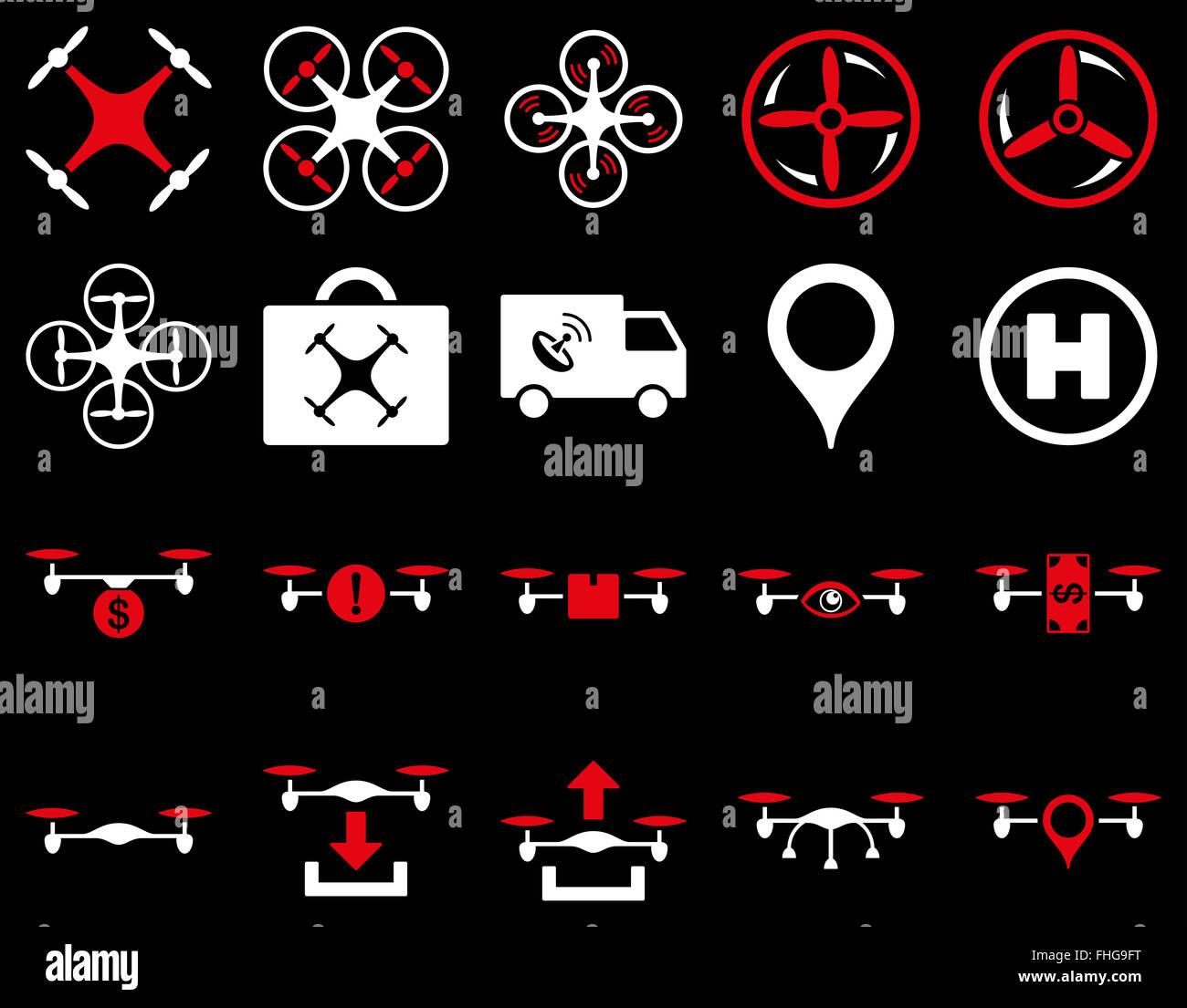 Luft-Drohne und Quadcopter Symbole Stockfoto