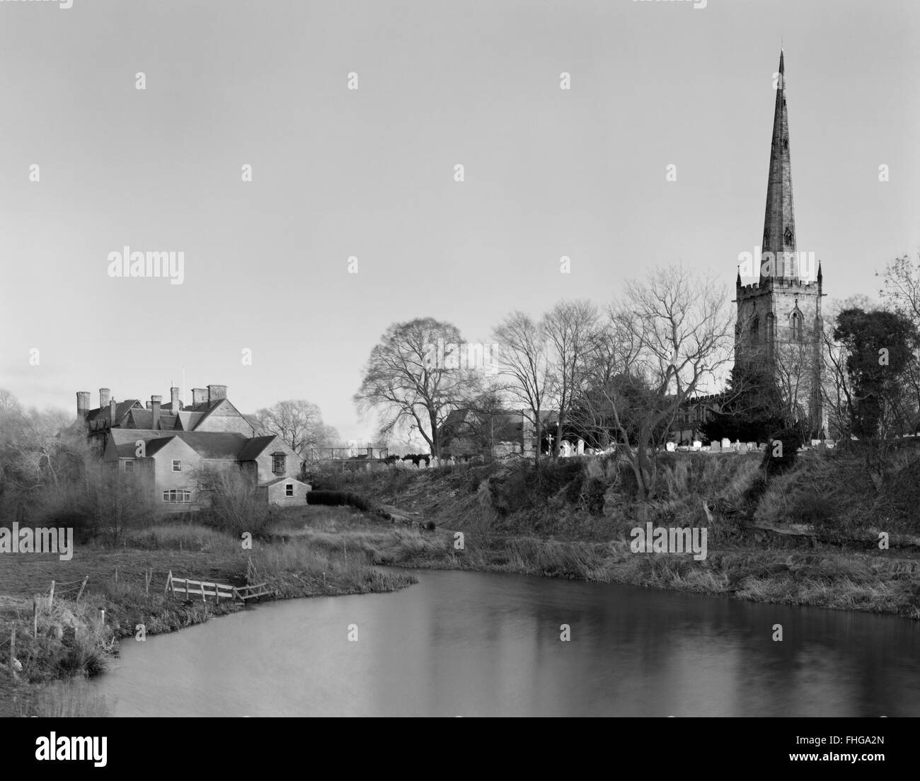 St Wystan Kirche, Repton, Derbyshire, alten Kurs & S Ufer des Flusses Trent ESE betrachten: die große Viking Armee lagerte hier Winter 873-4. Stockfoto