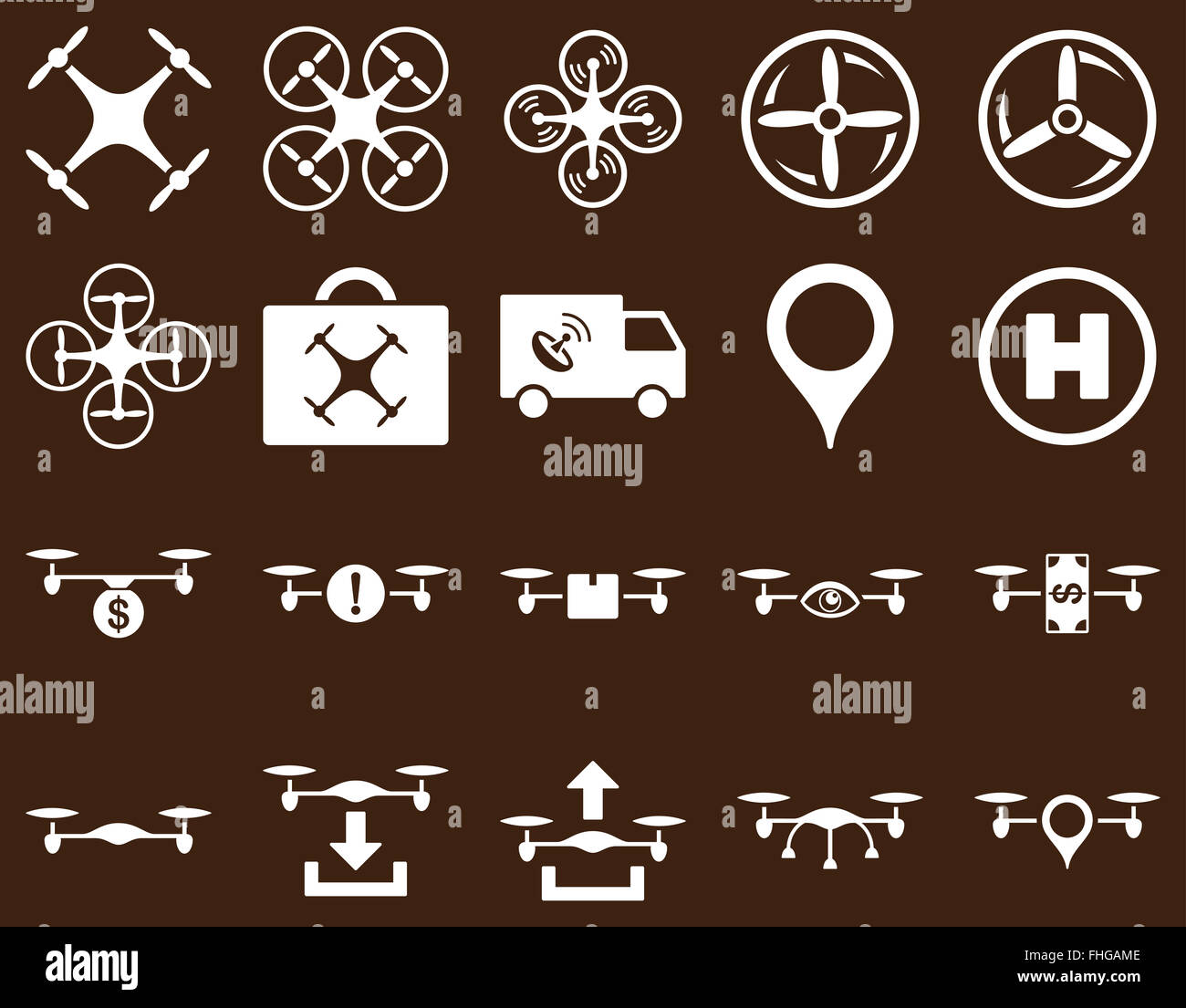 Luft-Drohne und Quadcopter Symbole Stockfoto