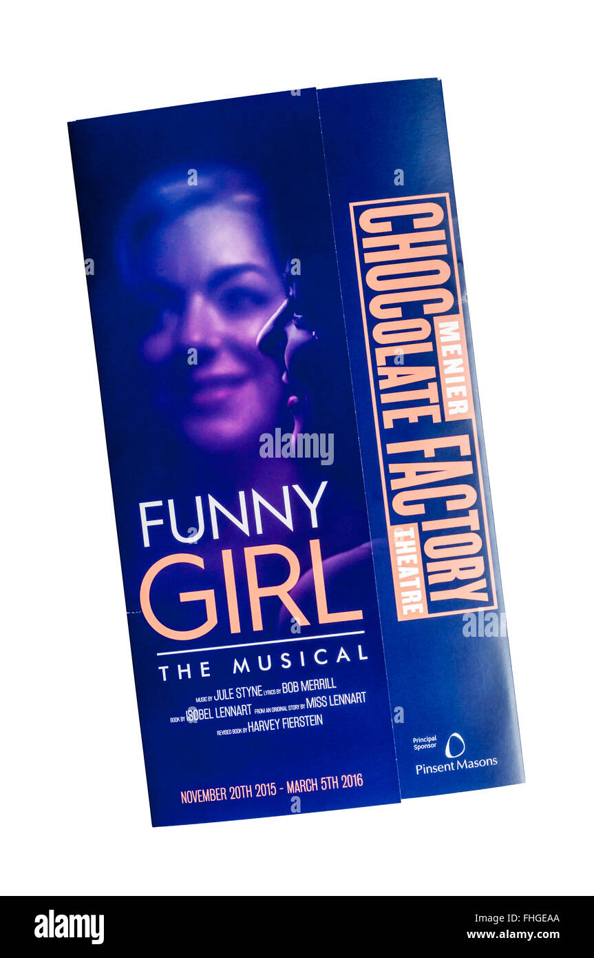 Programm für die 2015-Herstellung von Funny Girl mit Sheridan Smith als Fanny Brice im Teatro Menier Chocolate Factory. Stockfoto