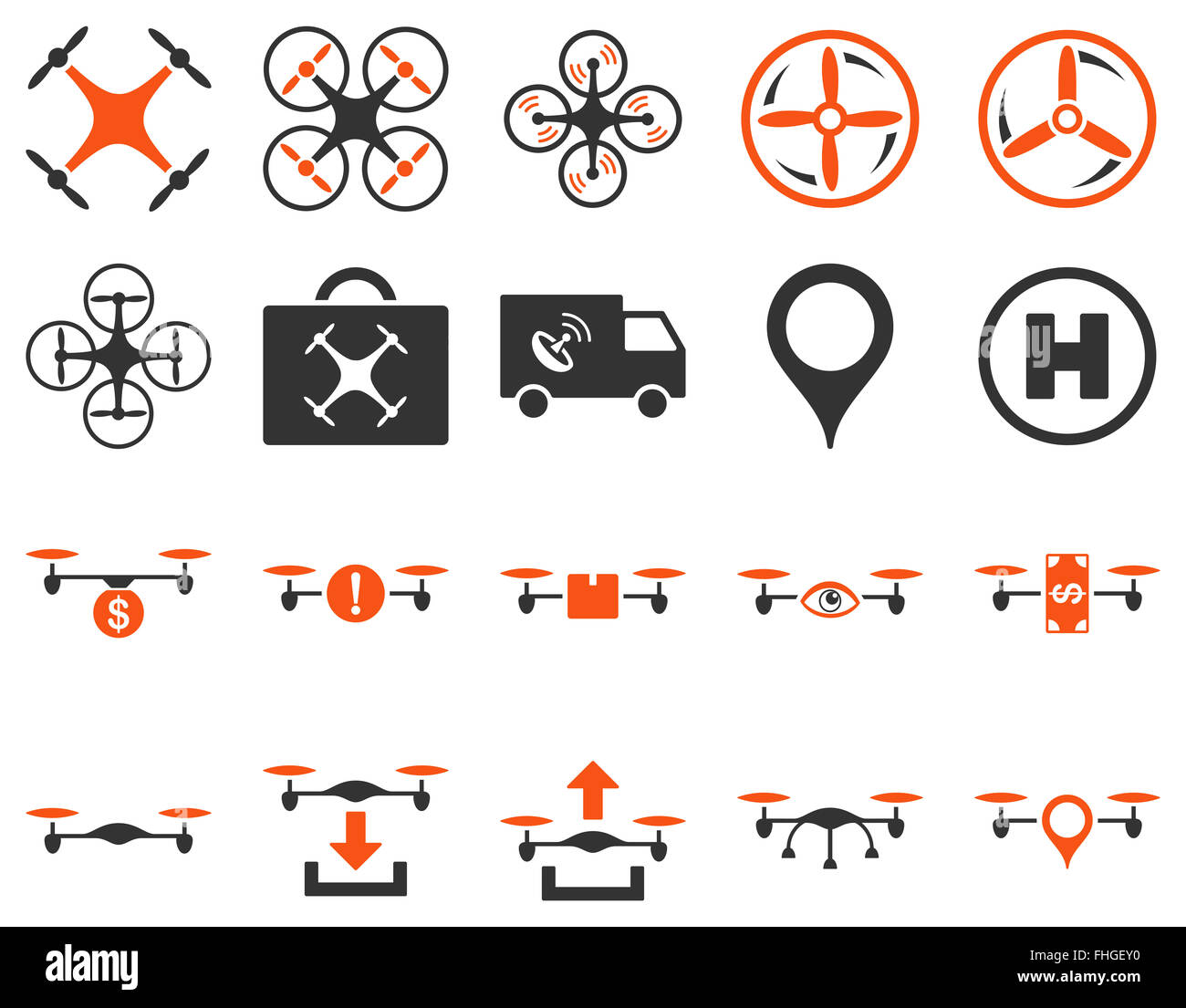 Luft-Drohne und Quadcopter Symbole Stockfoto