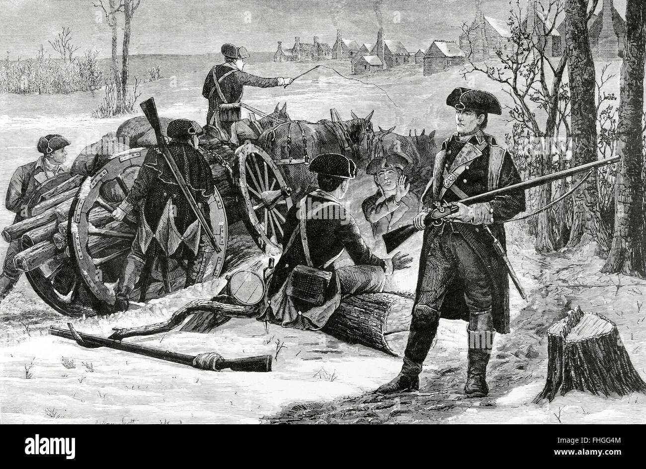 Amerikanischer Unabhängigkeitskrieg (1775-1783). Senke-Schmiede. Pennsylvania. Kontinentale Armee-Camp im Winter 1777-1778. Gravur. Stockfoto