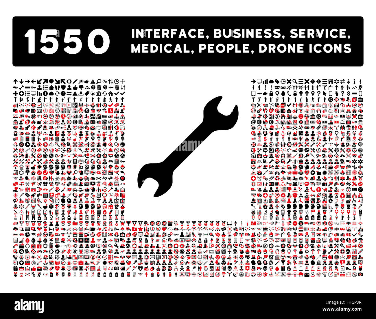 Schnittstelle, Geschäft, Werkzeuge, Menschen, Medizin, vergibt Vektor-Icons Stockfoto