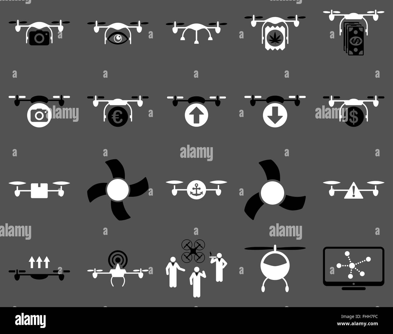 Luft-Drohne und Quadcopter Symbole Stockfoto