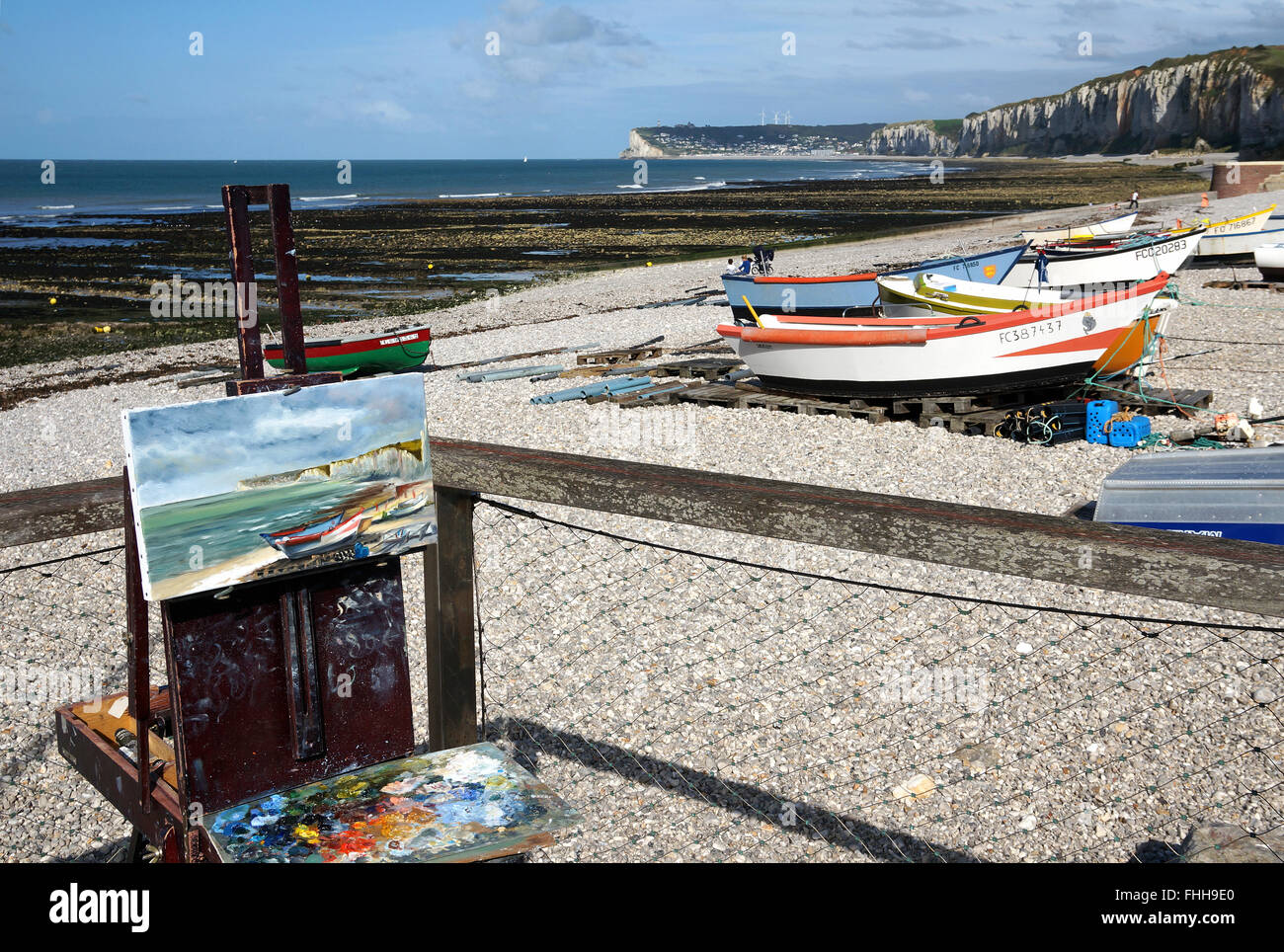 Die Herstellung eines Bildes am Strand des Yport, Normandie Stockfoto