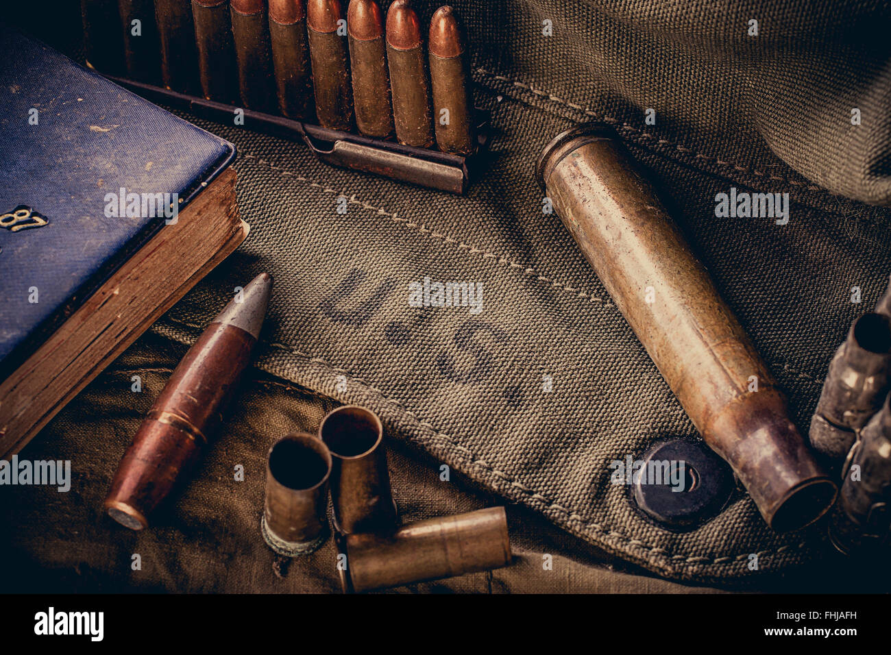Elemente der US-Armee-Munition (Stimmung und getönten Vintage-Stil, selektiven Fokus) Stockfoto
