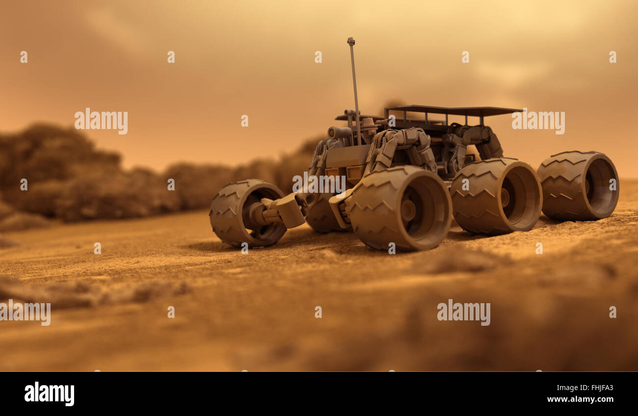 Roboter von Menschen auf dem Mars Stockfoto