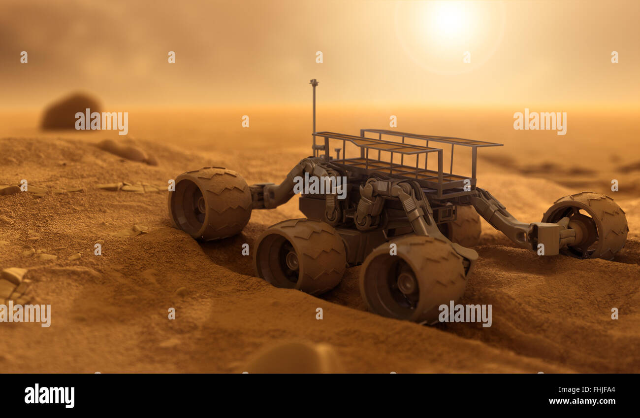 Roboter von Menschen auf dem Mars Stockfoto