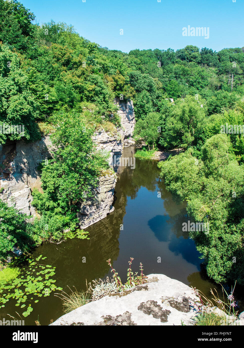 Buky Canyon in Tscherkassy, Ukraine. River Mountain Tikich. Stockfoto