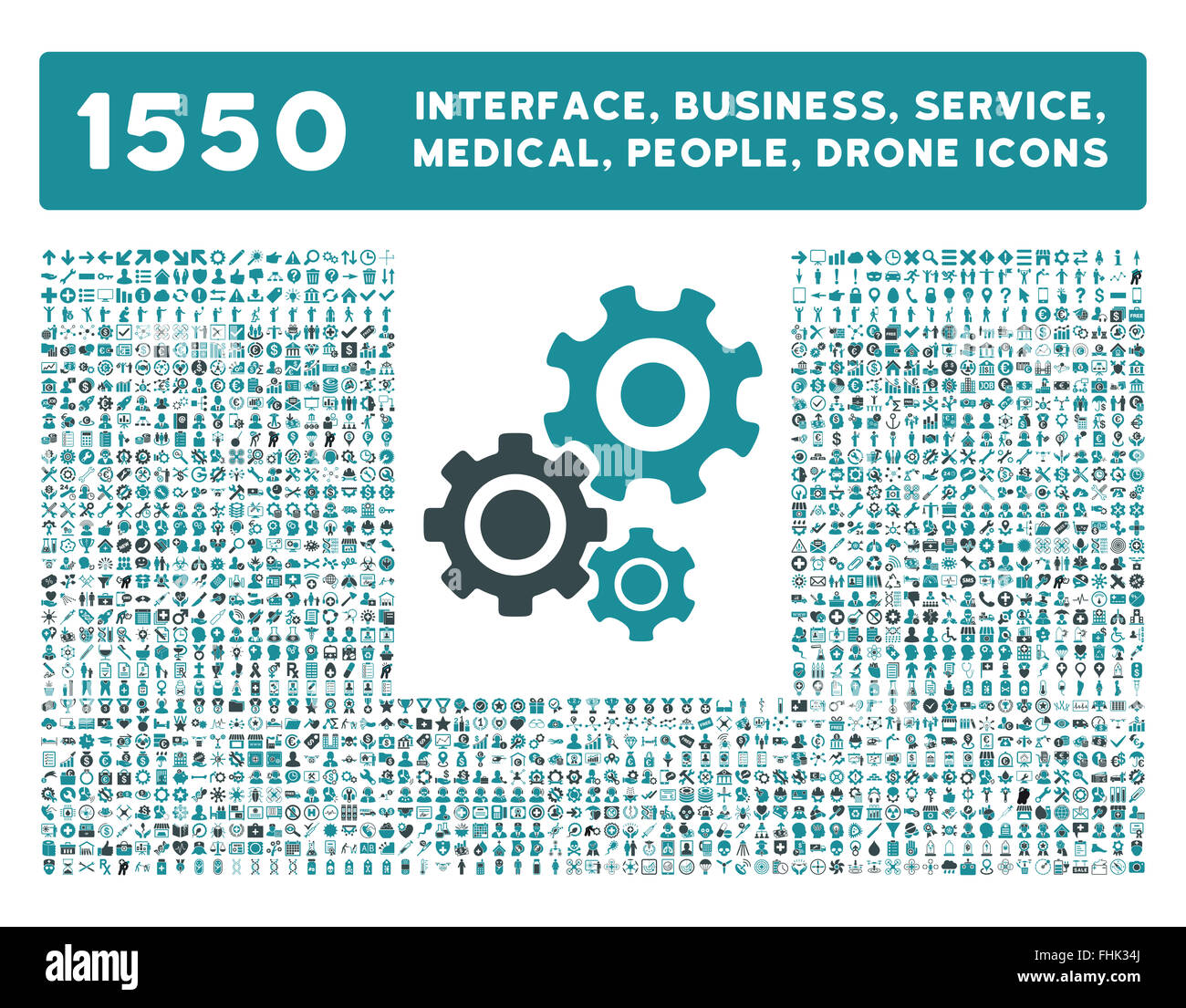 Schnittstelle, Geschäft, Werkzeuge, Menschen, Medizin, vergibt Vektor-Icons Stockfoto