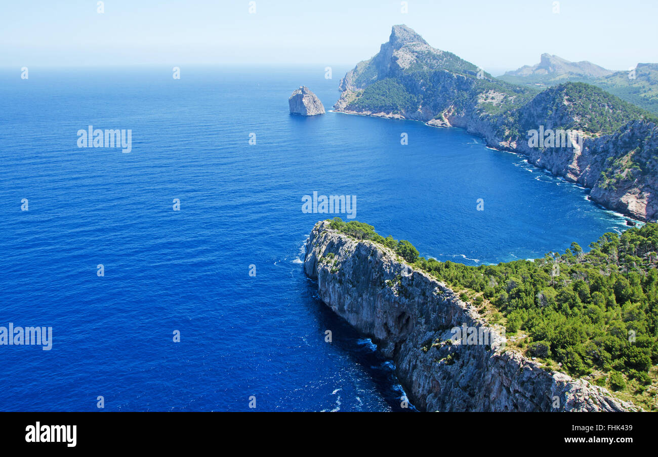 Mallorca, Mallorca, Balearen, Spanien, Europa: Blick auf Cap de Formentor, der östlichen Kap der Insel von Mirador del Mal Pas Sicht Stockfoto