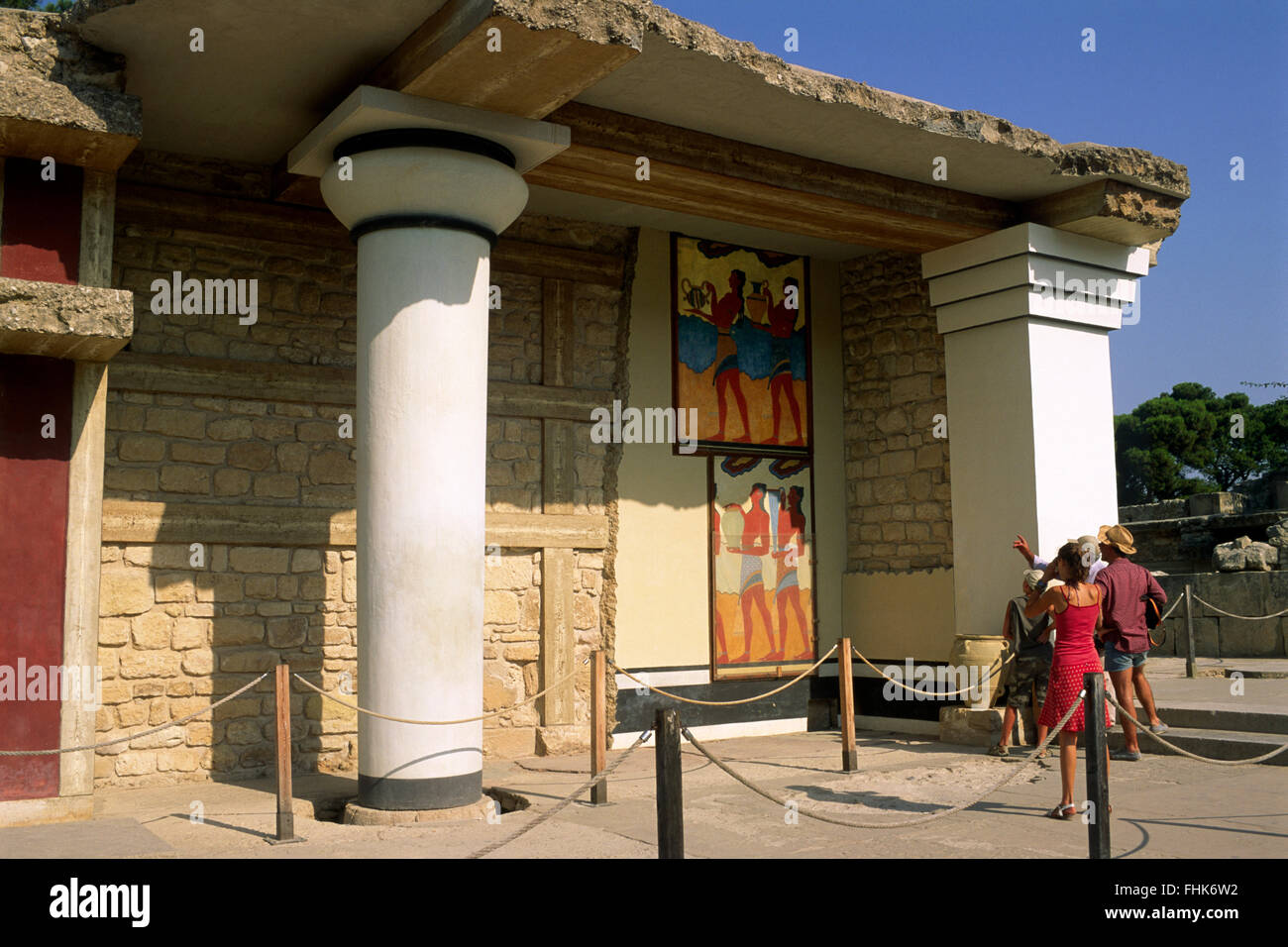 Griechenland, Kreta, Knossos, Minoischer Palast, Südpropylaeum, Fresko-Gemälde der Prozession Stockfoto