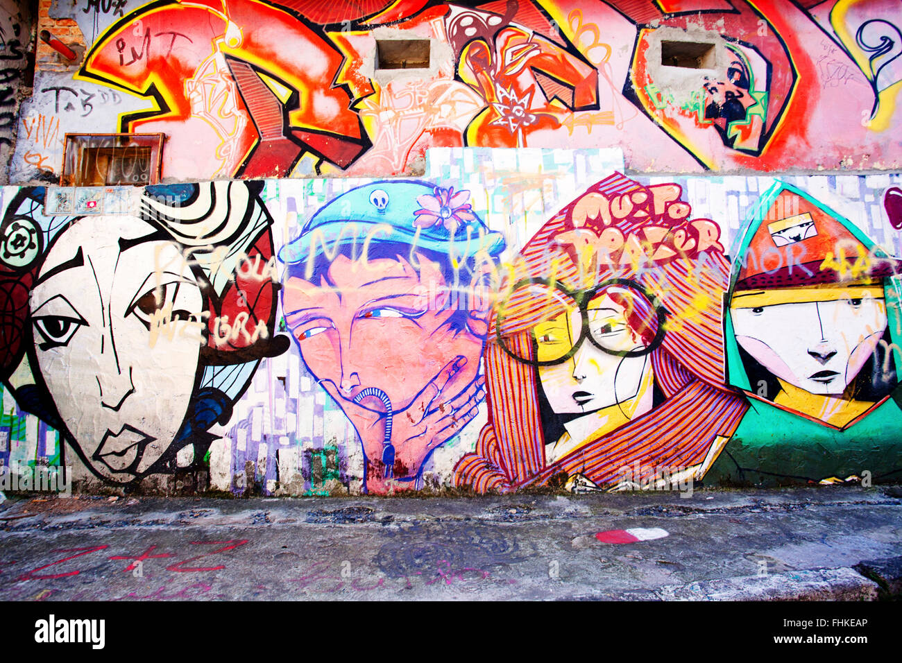 Street Art auf Beco do Batman (Batman Alley) in Vila Madalena, Sao Paulo, Brasilien Stockfoto