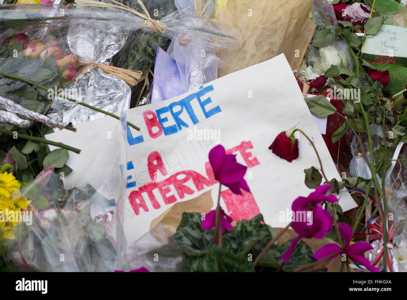 Hommage an die Opfer des Terrorismus von Paris. Stockfoto