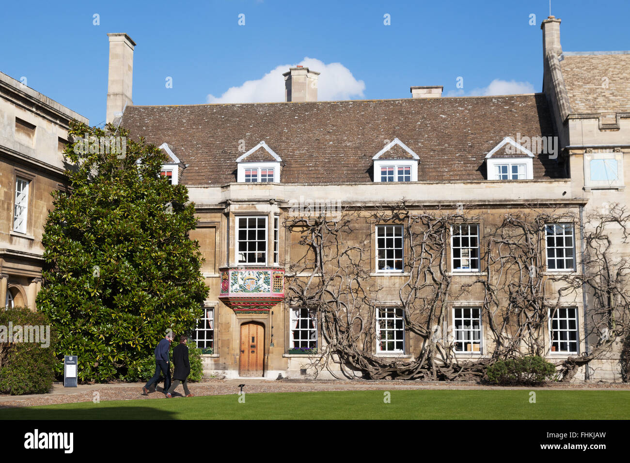 Ein Blick in den Eingangshof, Christs College Cambridge University, Cambridge UK Stockfoto