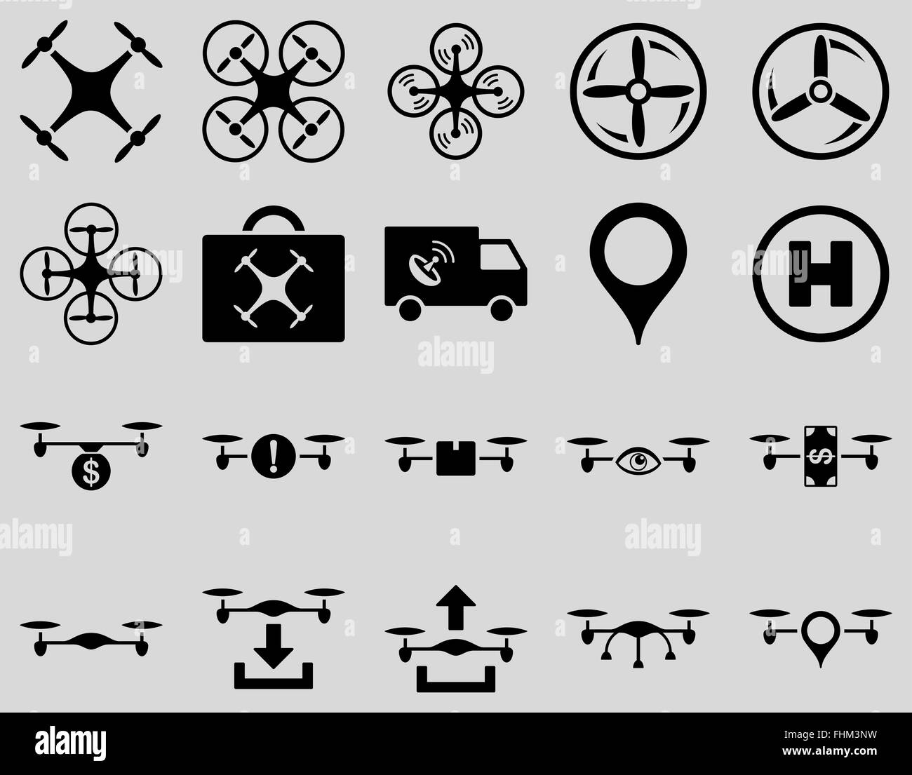 Luft-Drohne und Quadcopter Symbole Stockfoto