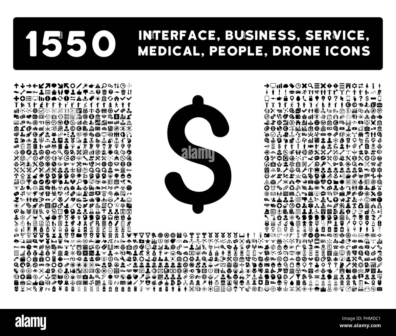 Schnittstelle, Geschäft, Werkzeuge, Menschen, Medizin, vergibt Vektor-Icons Stockfoto