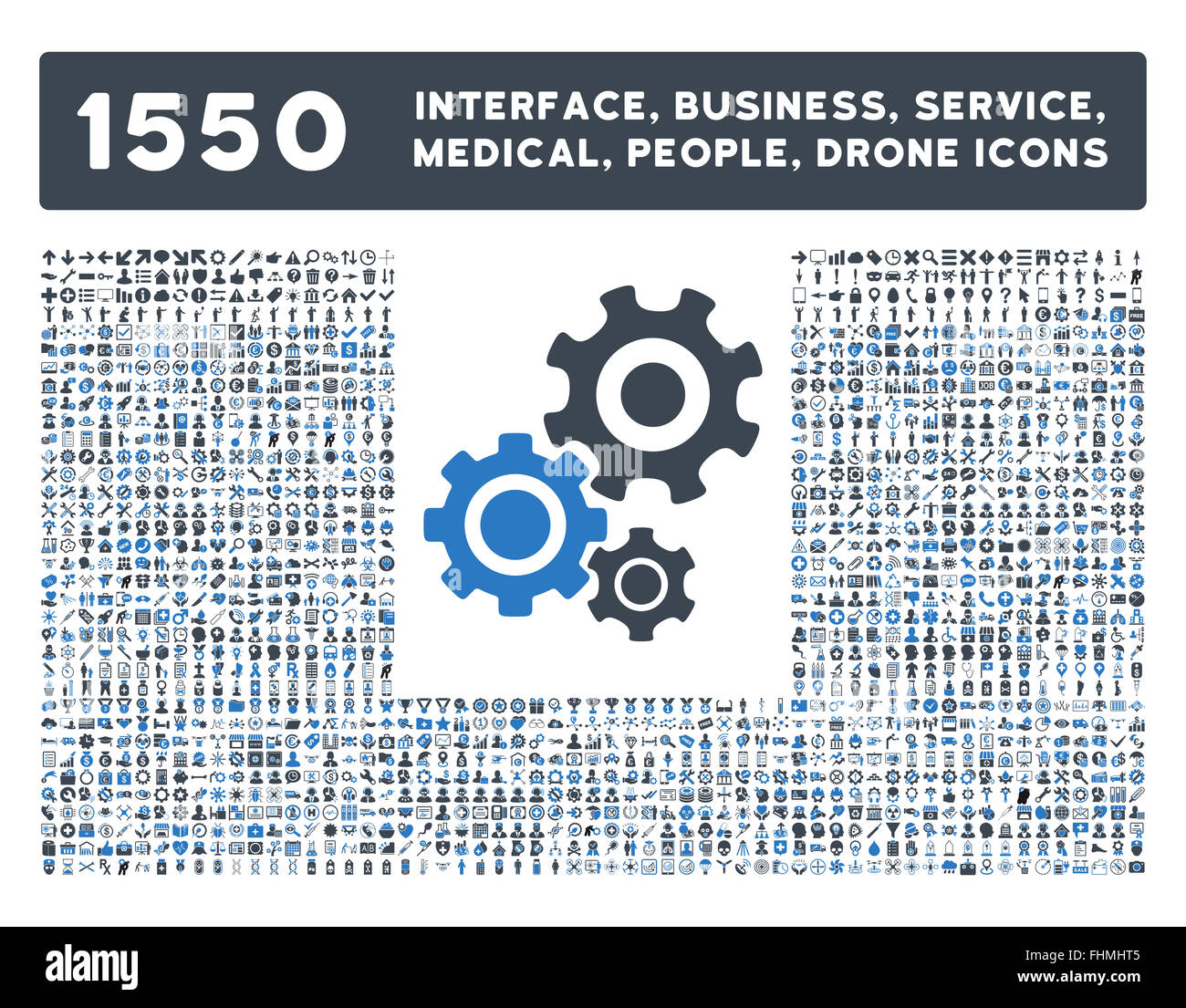 Schnittstelle, Geschäft, Werkzeuge, Menschen, Medizin, vergibt Vektor-Icons Stockfoto