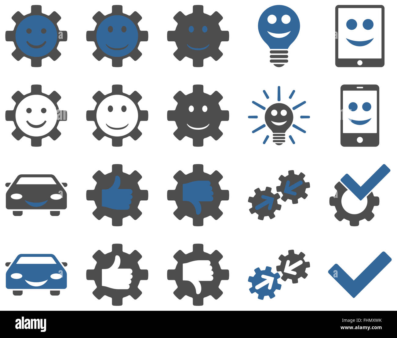 Werkzeuge und Lächeln Zahnräder Icons Stockfoto