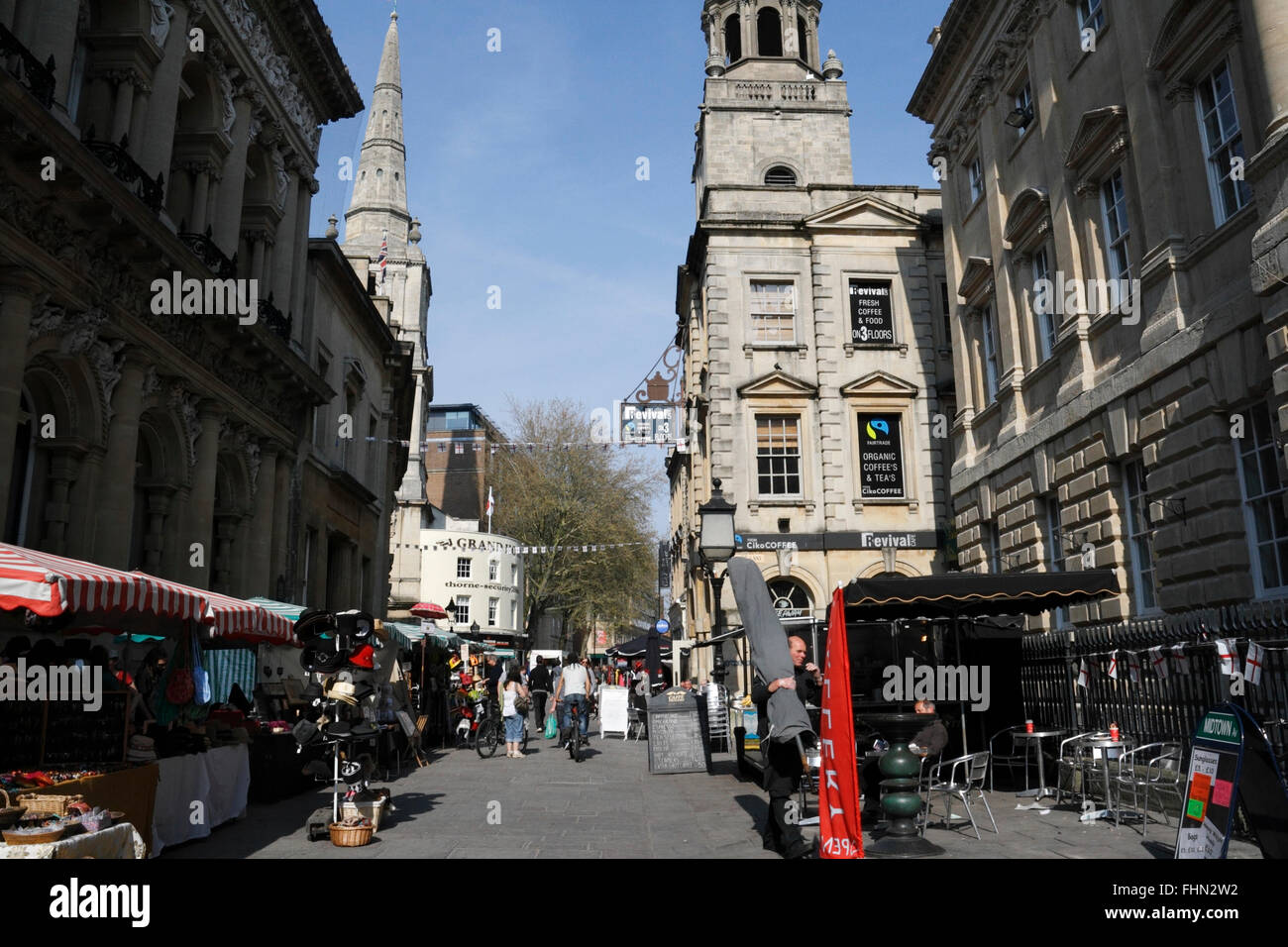 Street Market in Mais Straße öffnen, das Stadtzentrum von Bristol, England Großbritannien Stockfoto