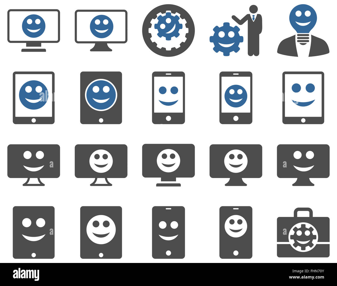 Extras, Optionen, Lächeln, Displays, Geräte Symbole Stockfoto