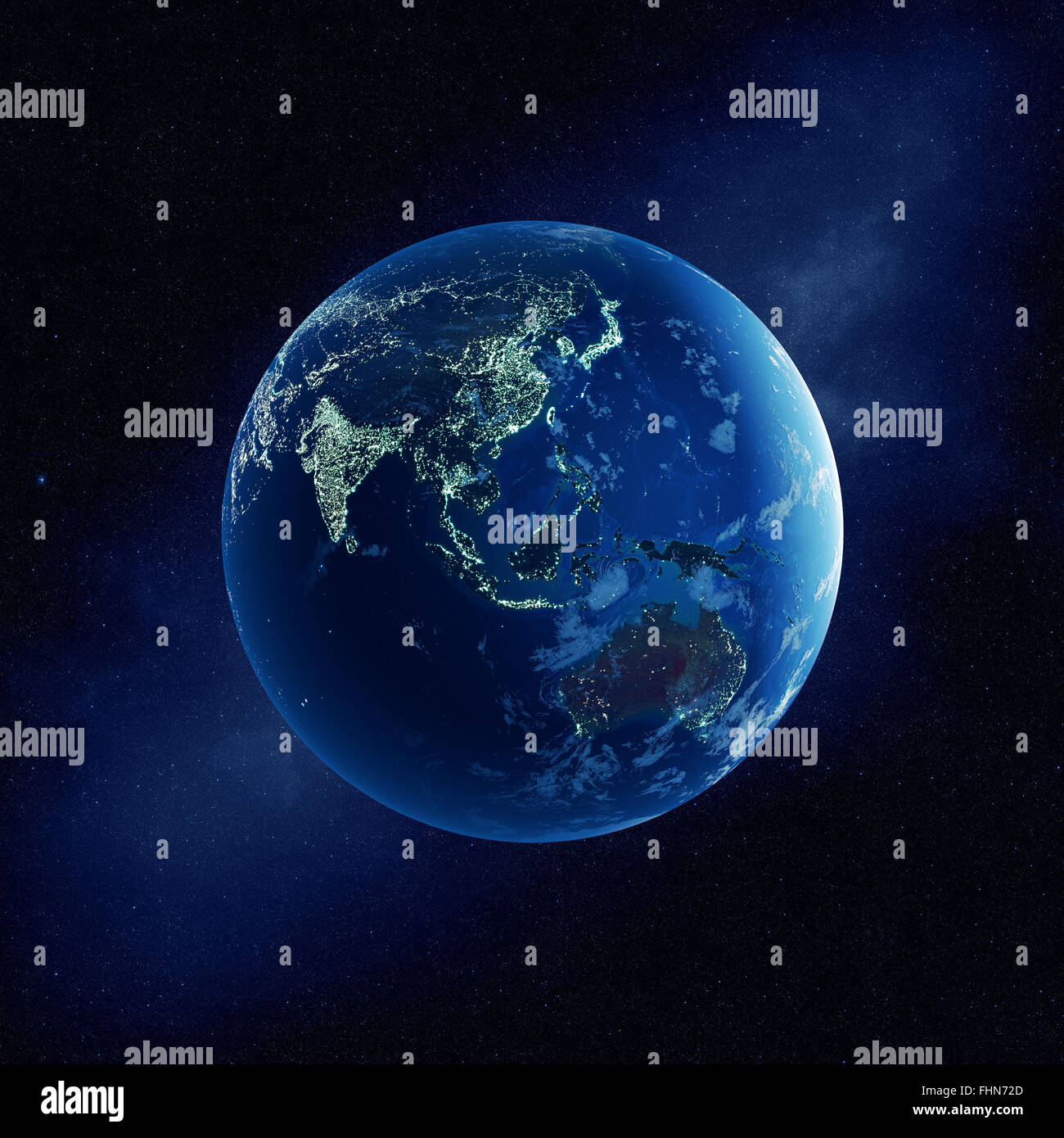 Erde mit Stadt-Lichter in der Nacht im Weltraum mit Australien und Ostasien (Elemente dieses 3D gerenderten Bildes eingerichtet von N Stockfoto