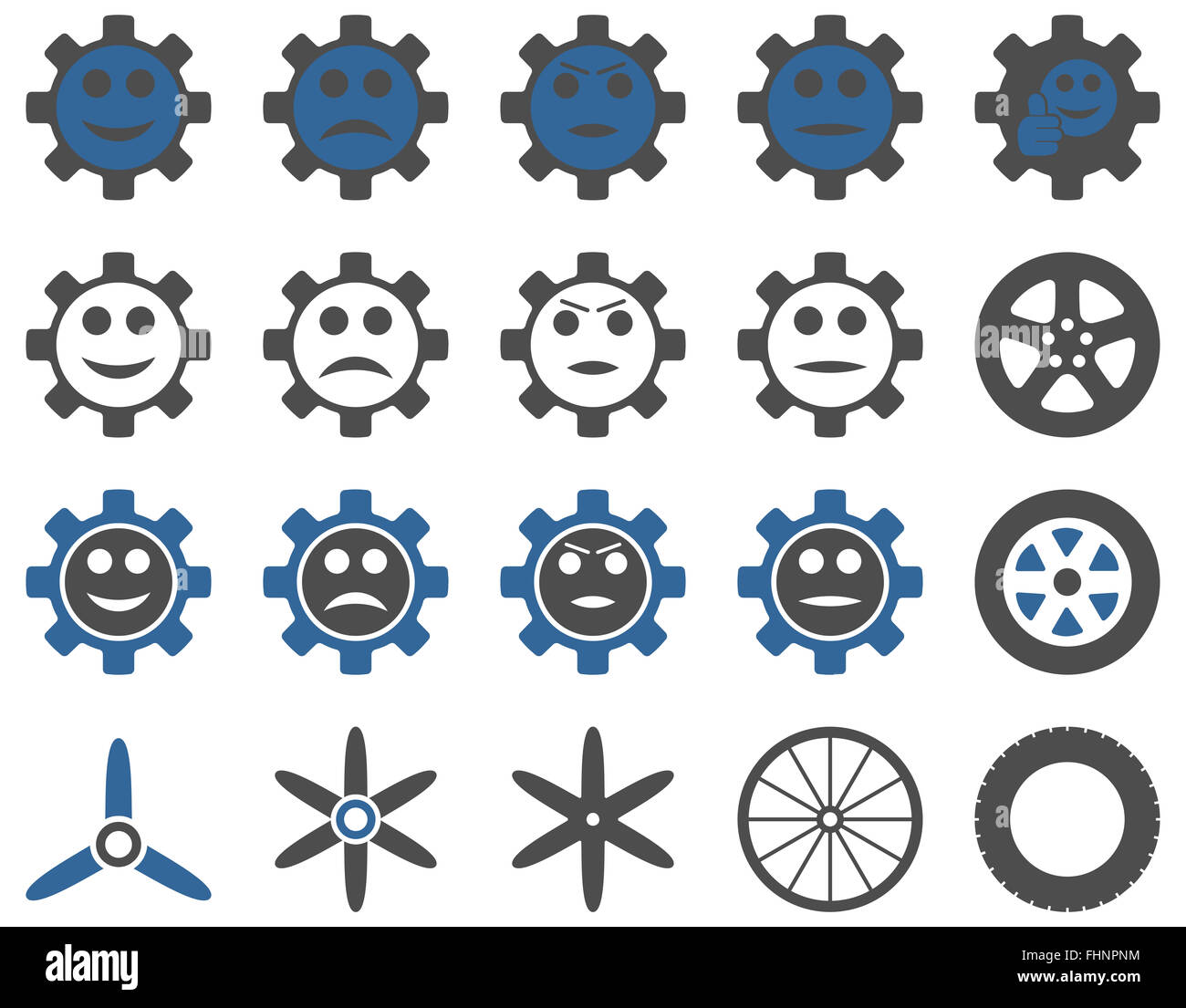 Werkzeuge und Lächeln Zahnräder Icons Stockfoto