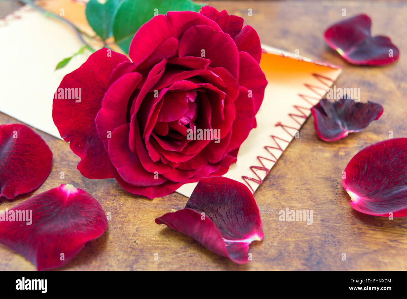 Rote Rose auf eine romantische Liebe handgefertigt-Umschlag Stockfoto