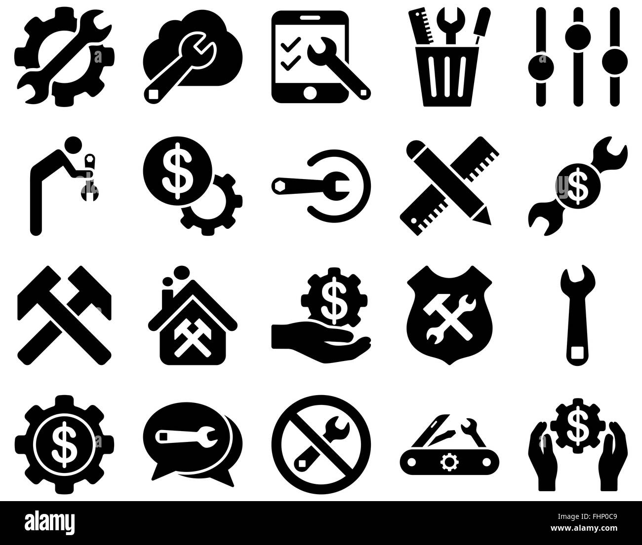 Einstellungen und Tools Icons Stockfoto