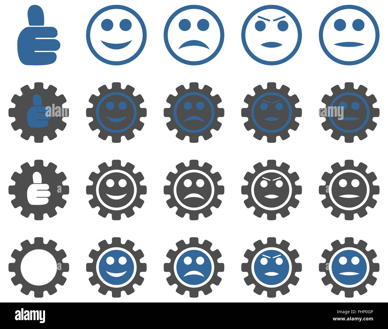 Einstellungen und Lächeln Zahnräder Icons Stockfoto