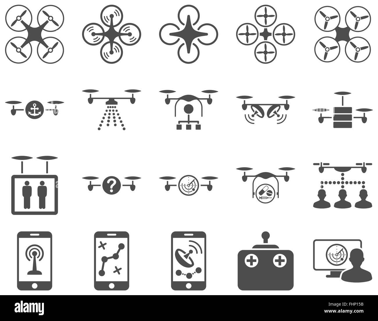 Luft-Drohne und Quadcopter Symbole Stockfoto