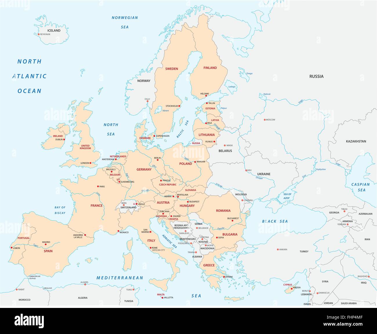 Mitgliedstaaten der Europäischen Union Karte Stock Vektor