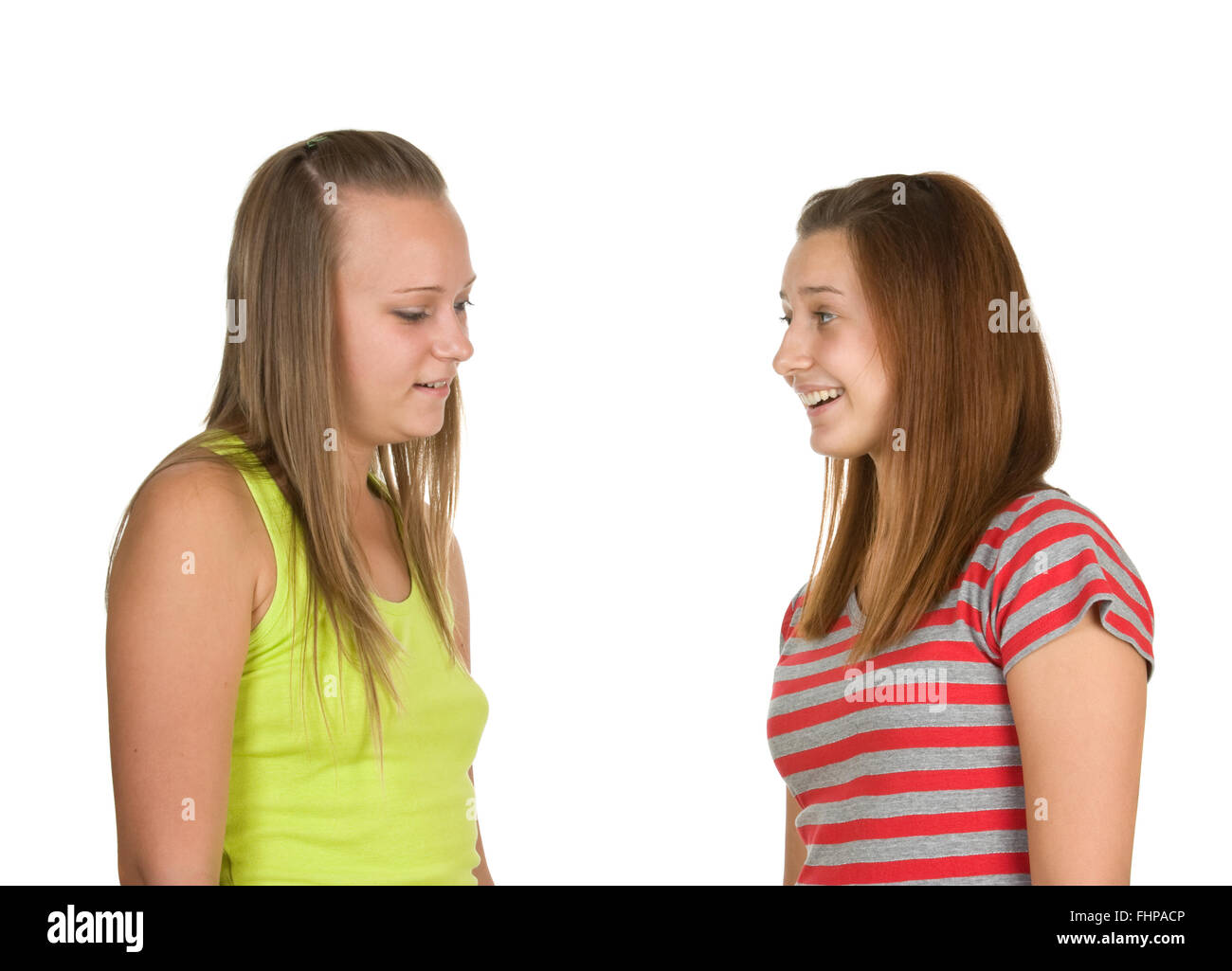 zwei Teen Mädchen reden Stockfoto