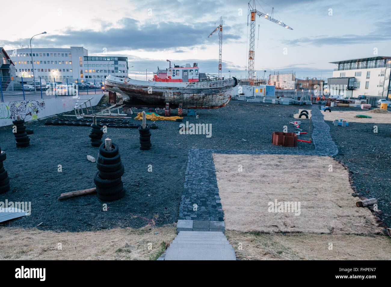 Skulptur & Ufer gehen, Urban City Park in Reykavjik Stockfoto