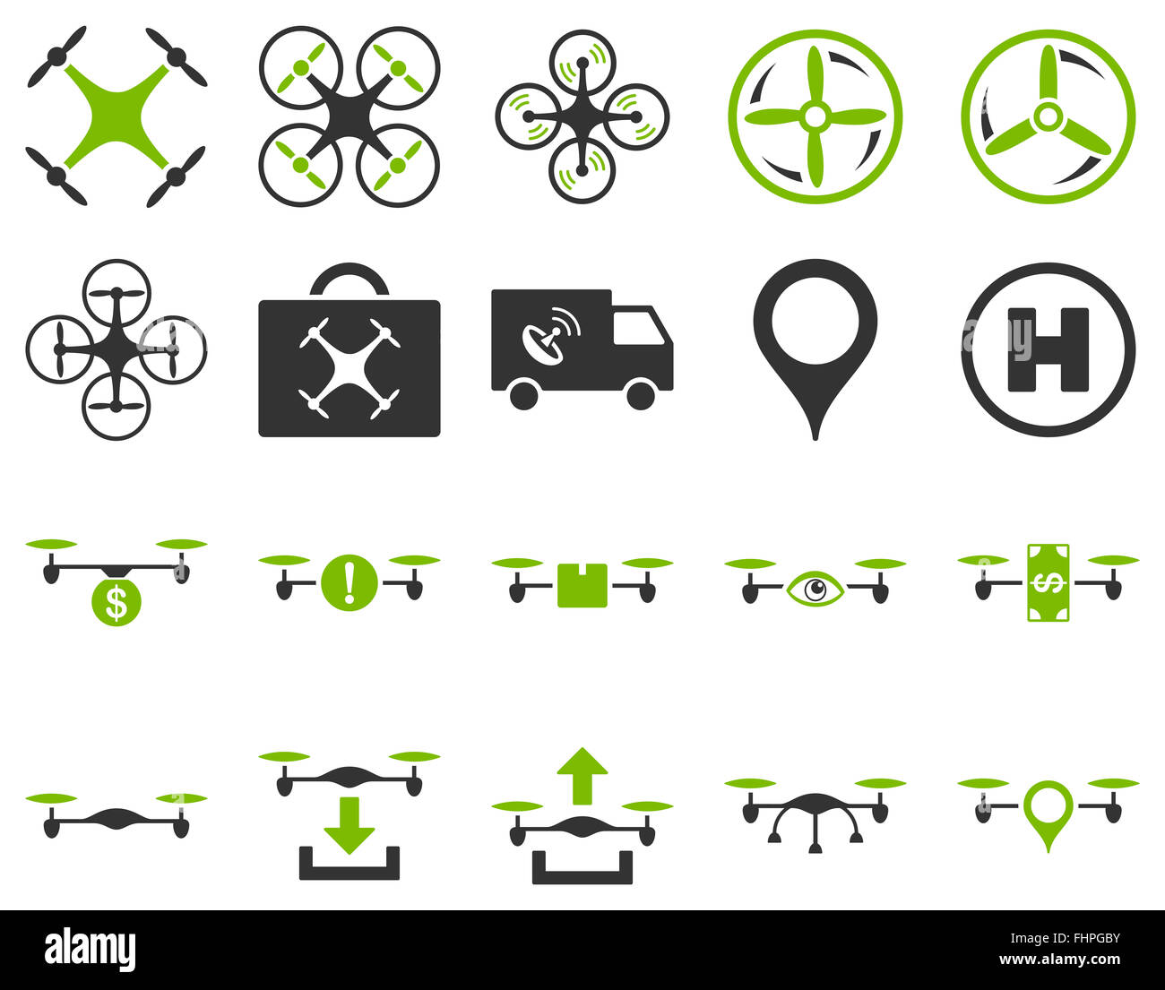 Luft-Drohne und Quadcopter Symbole Stockfoto