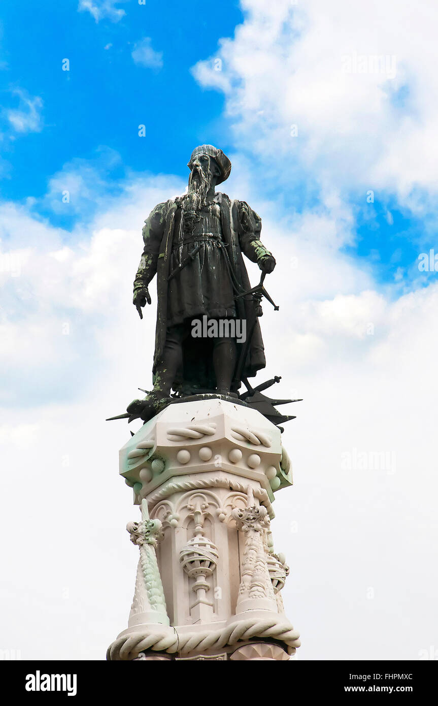 Statue und Denkmal für Herzog von Goa in der Praça Afonso de Albuquerque Império Gärten in Belem in Lissabon Stockfoto
