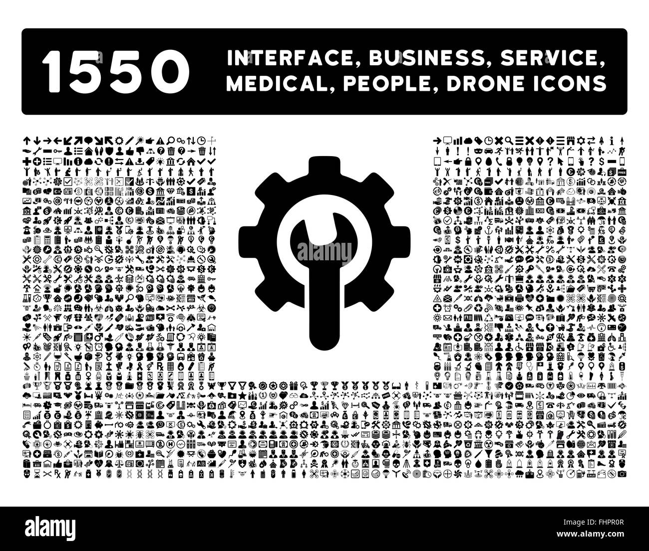 Schnittstelle, Geschäft, Werkzeuge, Menschen, Medizin, vergibt Vektor-Icons Stockfoto