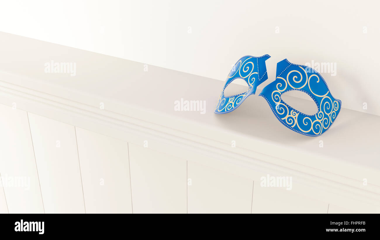 3D-Rendering, blaue venezianischen Maske auf Kante gebrochen Stockfoto