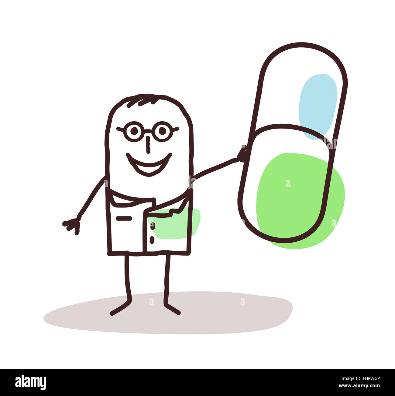 Vector Cartoon Arzt mit guter Medizin Kapsel Stockfoto