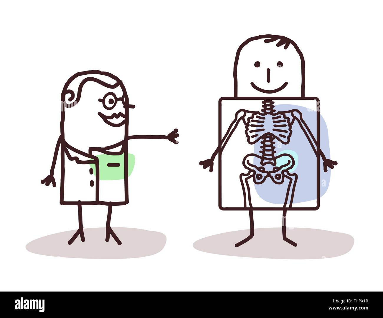 Vector Cartoon Radiologe mit Patienten Stockfoto