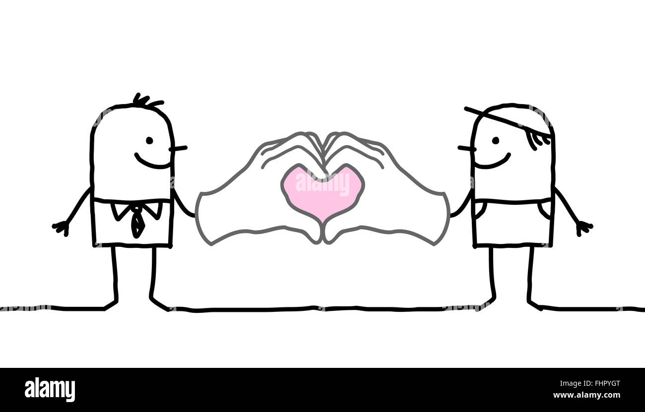 Cartoon Männer Herzen melden Sie mit ihren Händen Stockfoto