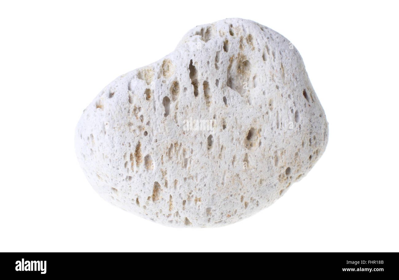 Ein natürliches Stück Bims Stein isoliert auf weißem Hintergrund. Stockfoto