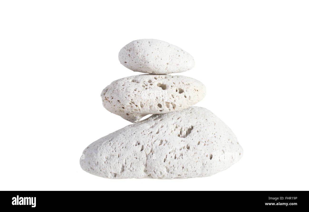 Bims Stein Stapel von drei isoliert auf weißem Hintergrund Stockfoto