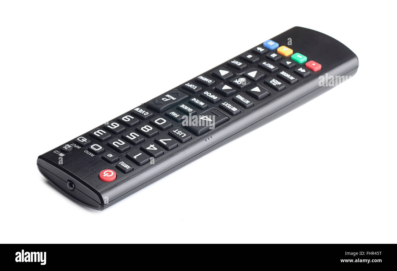 TV-Fernbedienung isoliert auf weißem Hintergrund Stockfoto