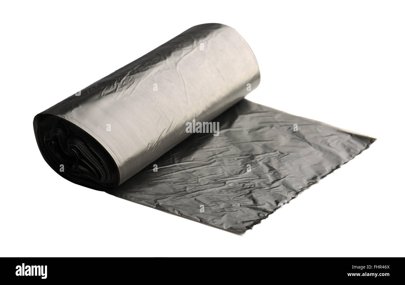 Rolle des schwarzen Wurf Tasche auf dem weißen Hintergrund isoliert Stockfoto