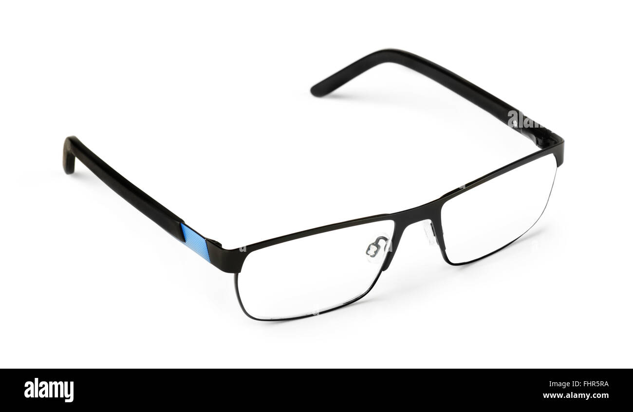 Schwarze Brillen isoliert auf weißem Hintergrund Stockfoto