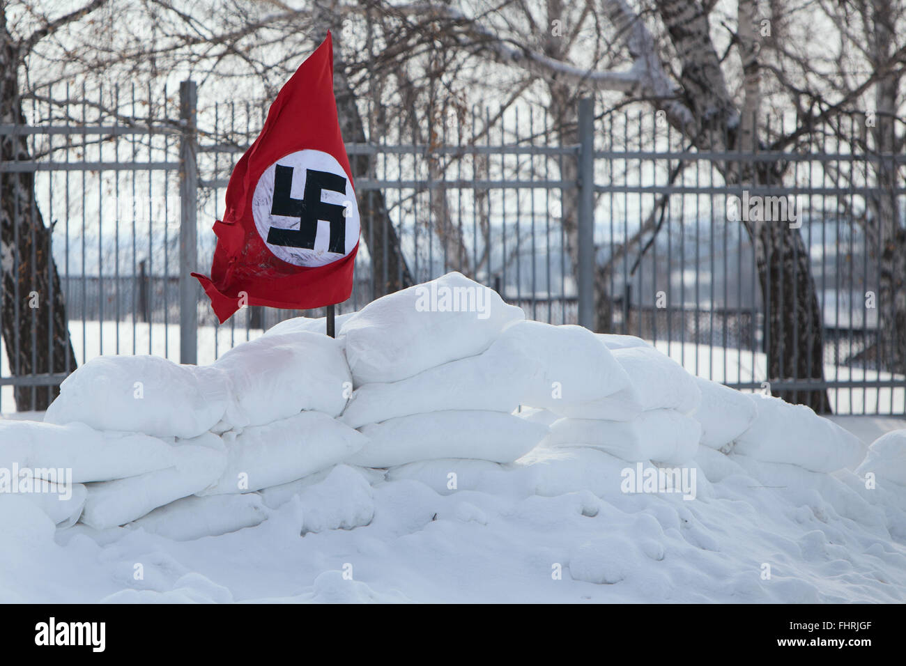 Nazi-Fahne im Schnee Stockfoto