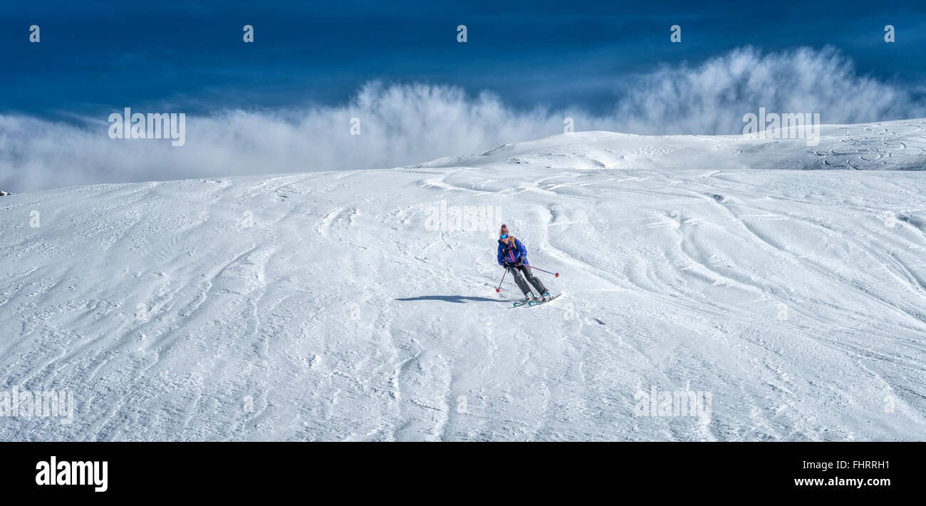 Skitouren Sie Frankreich, Les Contamines, bergab Stockfoto