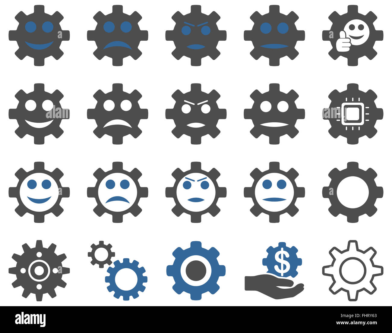Werkzeuge und Lächeln Zahnräder Icons Stockfoto